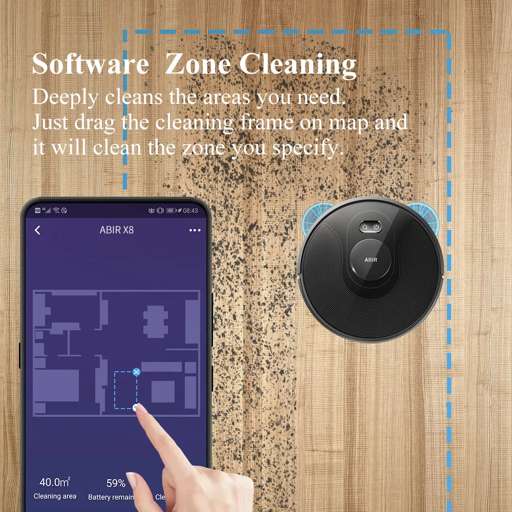 ABIR X8 Robot Vacuum Cleaner ,Laser System, Multiple Floors Maps