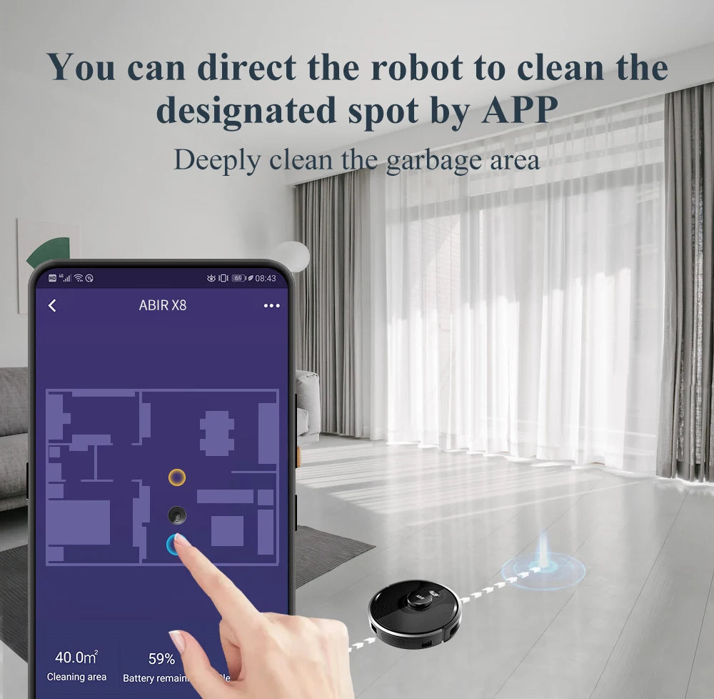ABIR X8 Robot Vacuum Cleaner ,Laser System, Multiple Floors Maps