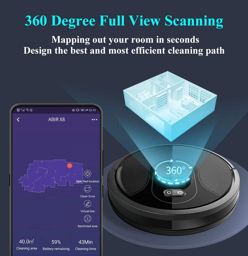 ABIR X8 Robot Vacuum Cleaner ,Laser System, Multiple Floors Maps