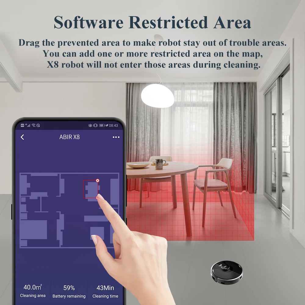 ABIR X8 Robot Vacuum Cleaner ,Laser System, Multiple Floors Maps