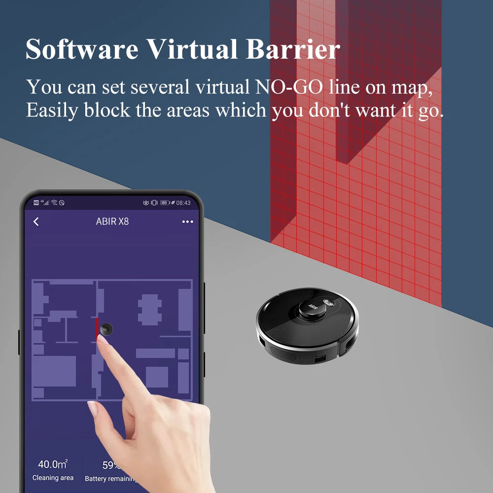 ABIR X8 Robot Vacuum Cleaner ,Laser System, Multiple Floors Maps