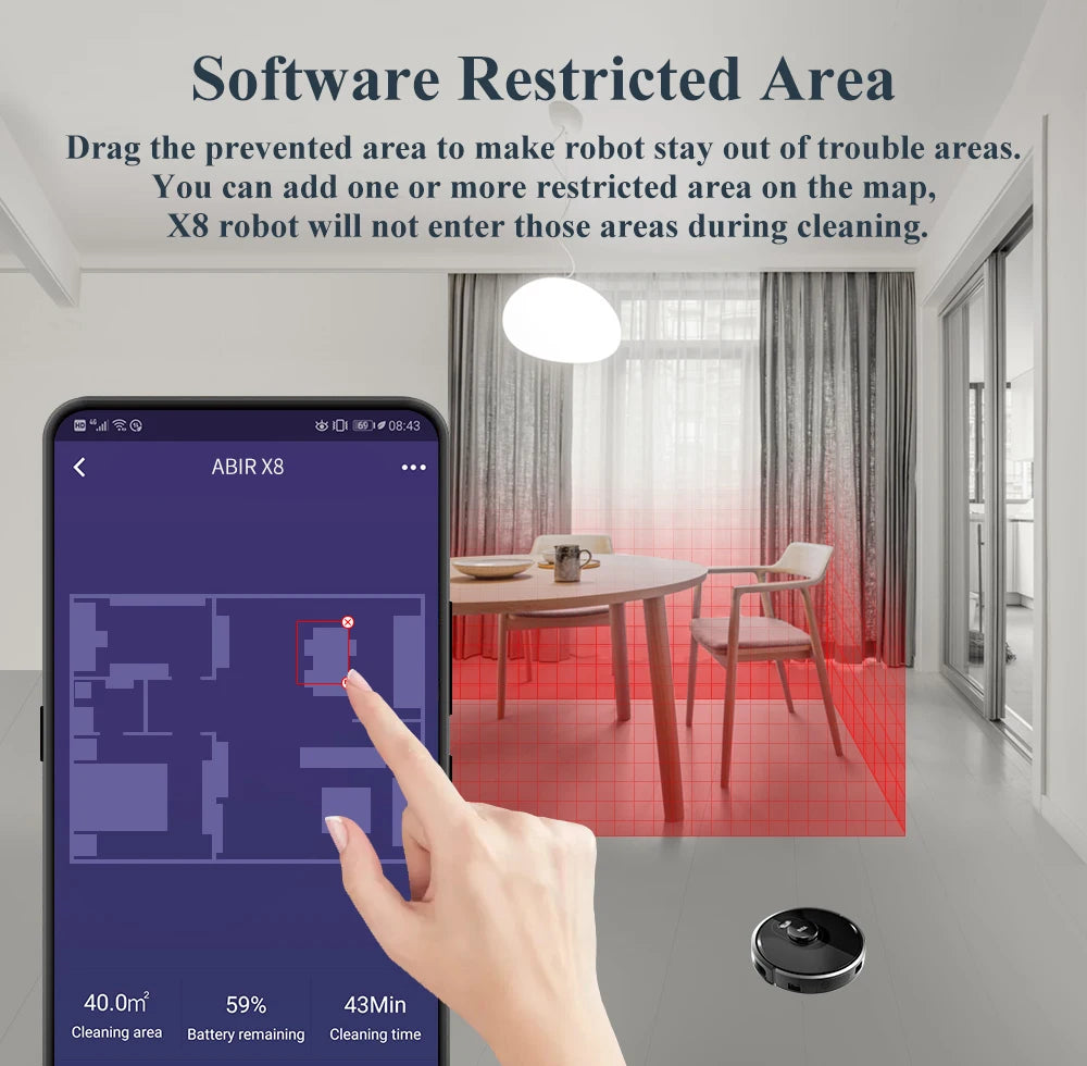 ABIR X8 Robot Vacuum Cleaner ,Laser System, Multiple Floors Maps