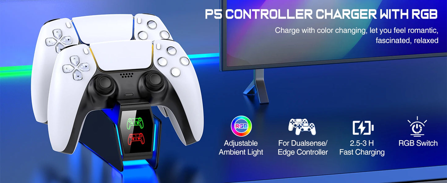 Station de charge double pour manettes PlayStation 5 avec indicateur LED