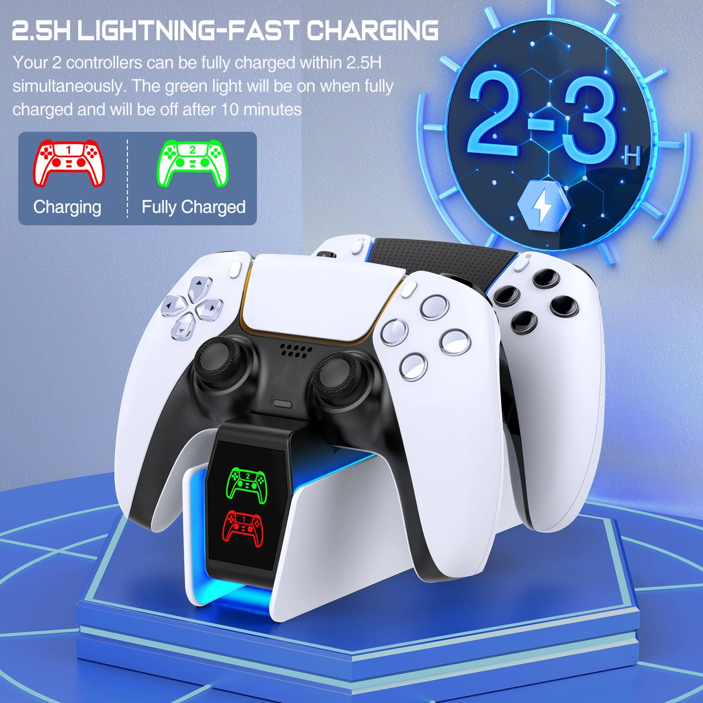 Station de charge double pour manettes PlayStation 5 avec indicateur LED
