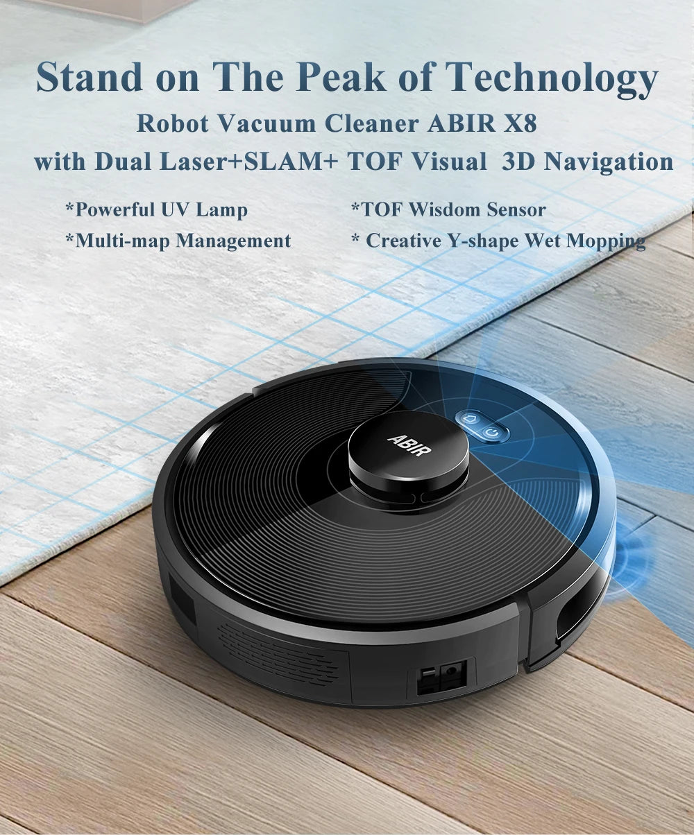 ABIR X8 Robot Vacuum Cleaner ,Laser System, Multiple Floors Maps