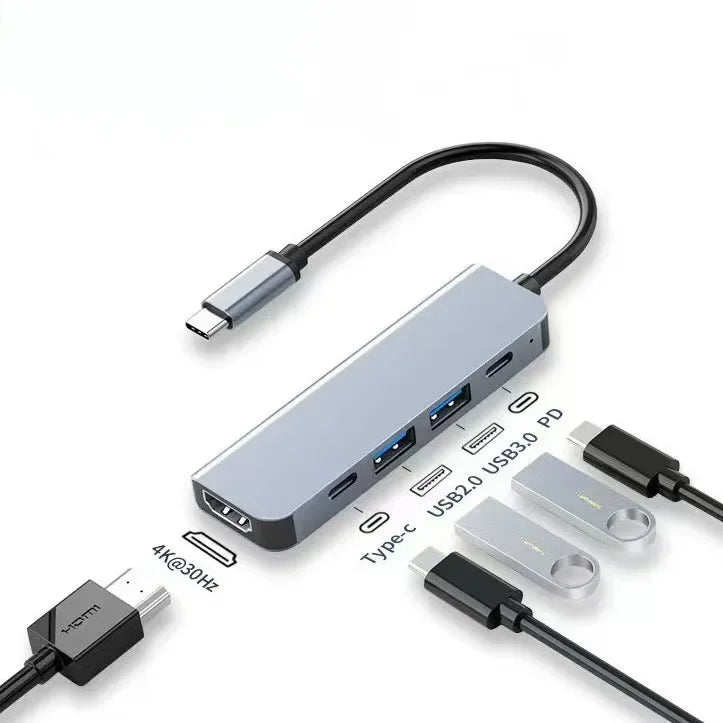 Hub USB-C 5 en 1 – Adaptateur multifonction pour téléphone, PC et Mac