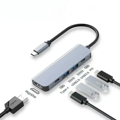 Hub USB-C 5 en 1 – Adaptateur multifonction pour téléphone, PC et Mac