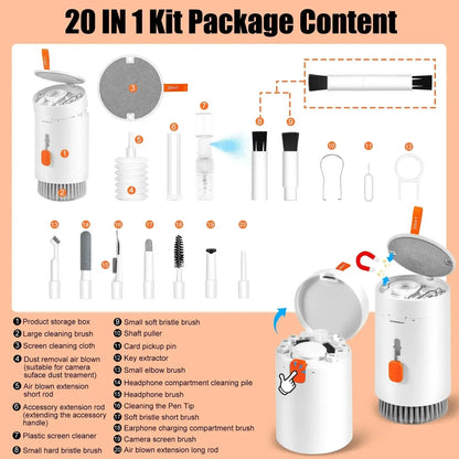 Kit de nettoyage 20 en 1 – Écouteurs, clavier, écran – Brosse et extracteur de touches