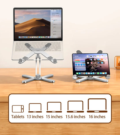 Support pliable aluminium 360° pour tablette et ordinateur portable
