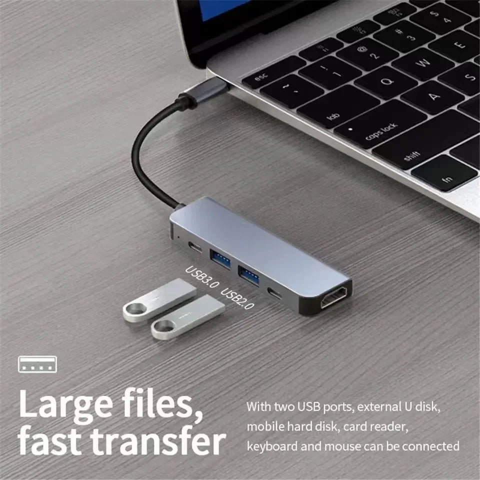 Hub USB-C 5 en 1 – Adaptateur multifonction pour téléphone, PC et Mac