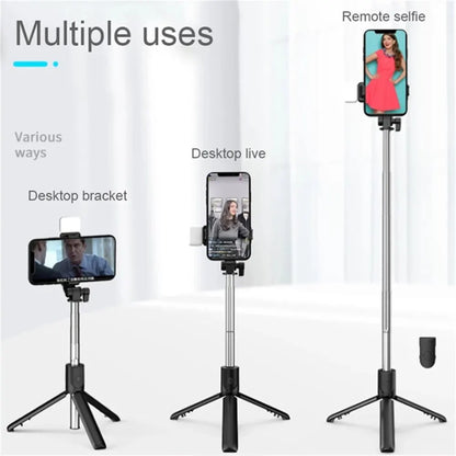 Perche à selfie Bluetooth avec télécommande, lumière fill et trépied extensible