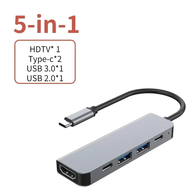 Hub USB-C 5 en 1 – Adaptateur multifonction pour téléphone, PC et Mac
