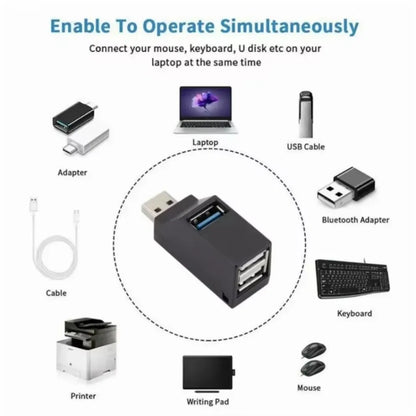 USB 3.0 Hub – 1 to 3 Port Splitter with Card Reader