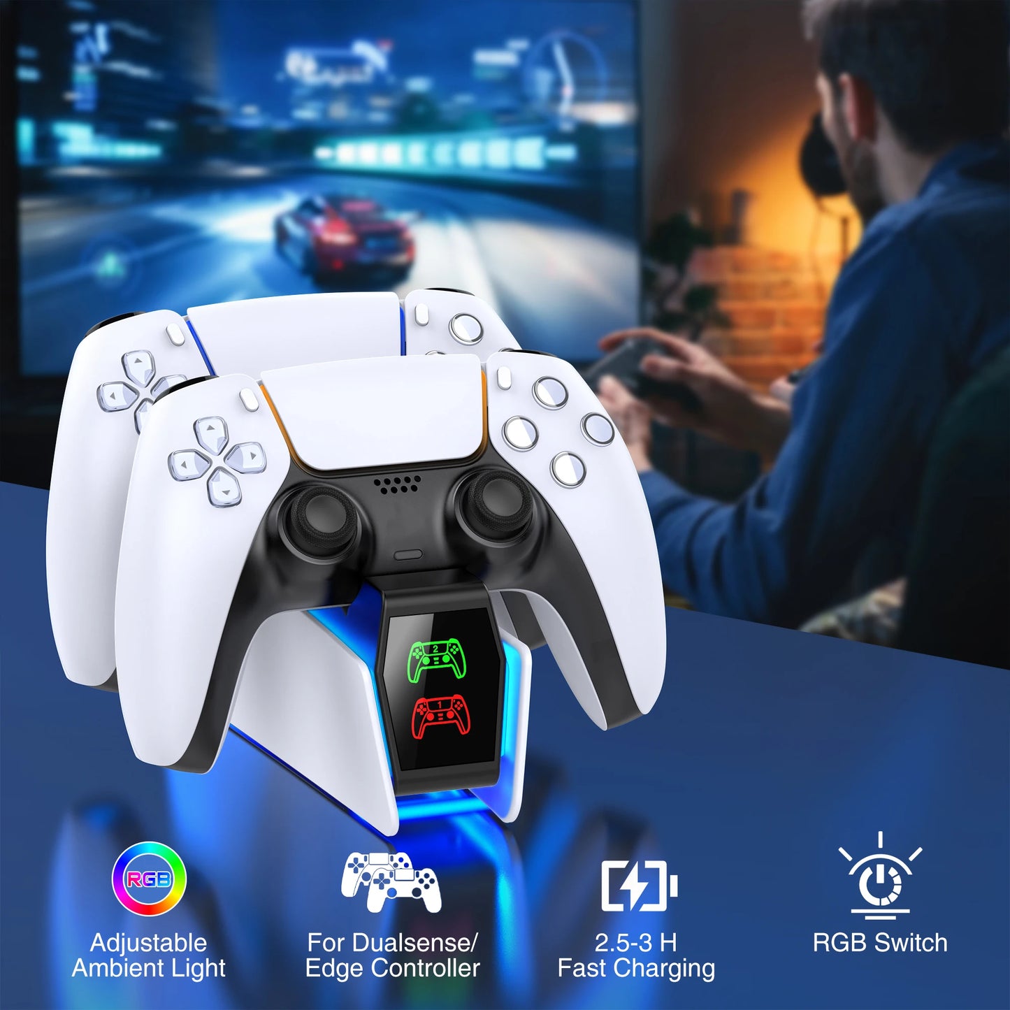 Station de charge double pour manettes PlayStation 5 avec indicateur LED