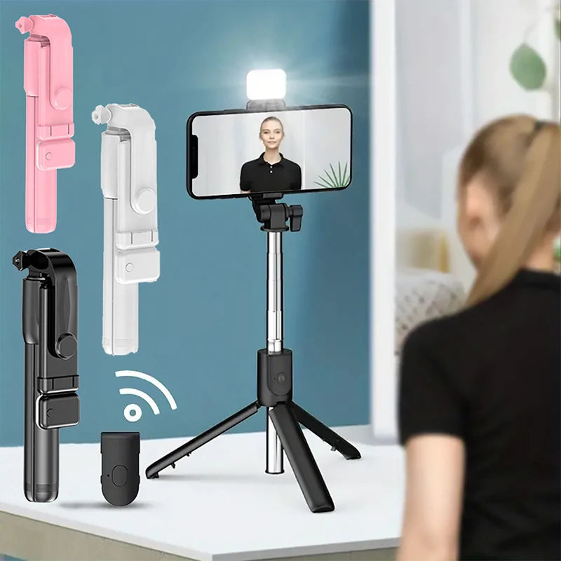 Perche à selfie Bluetooth avec télécommande, lumière fill et trépied extensible