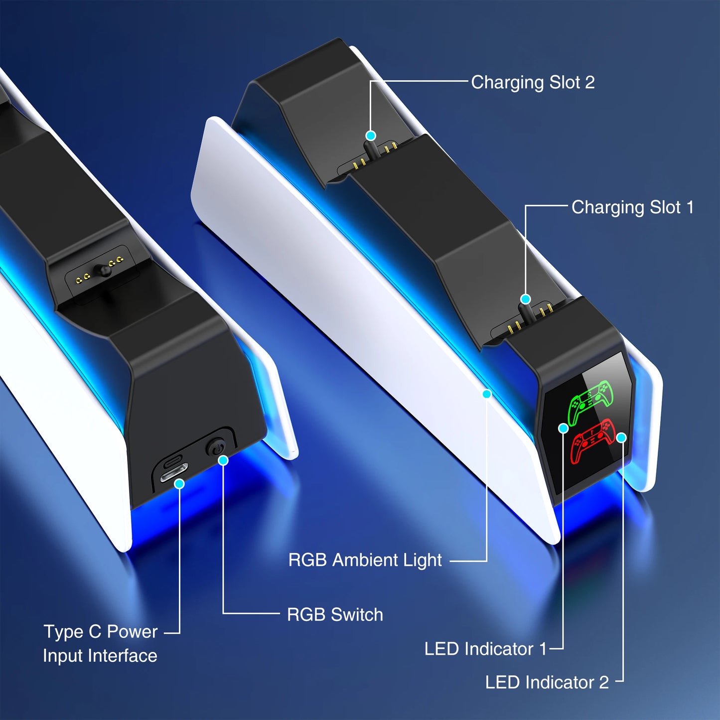 Station de charge double pour manettes PlayStation 5 avec indicateur LED