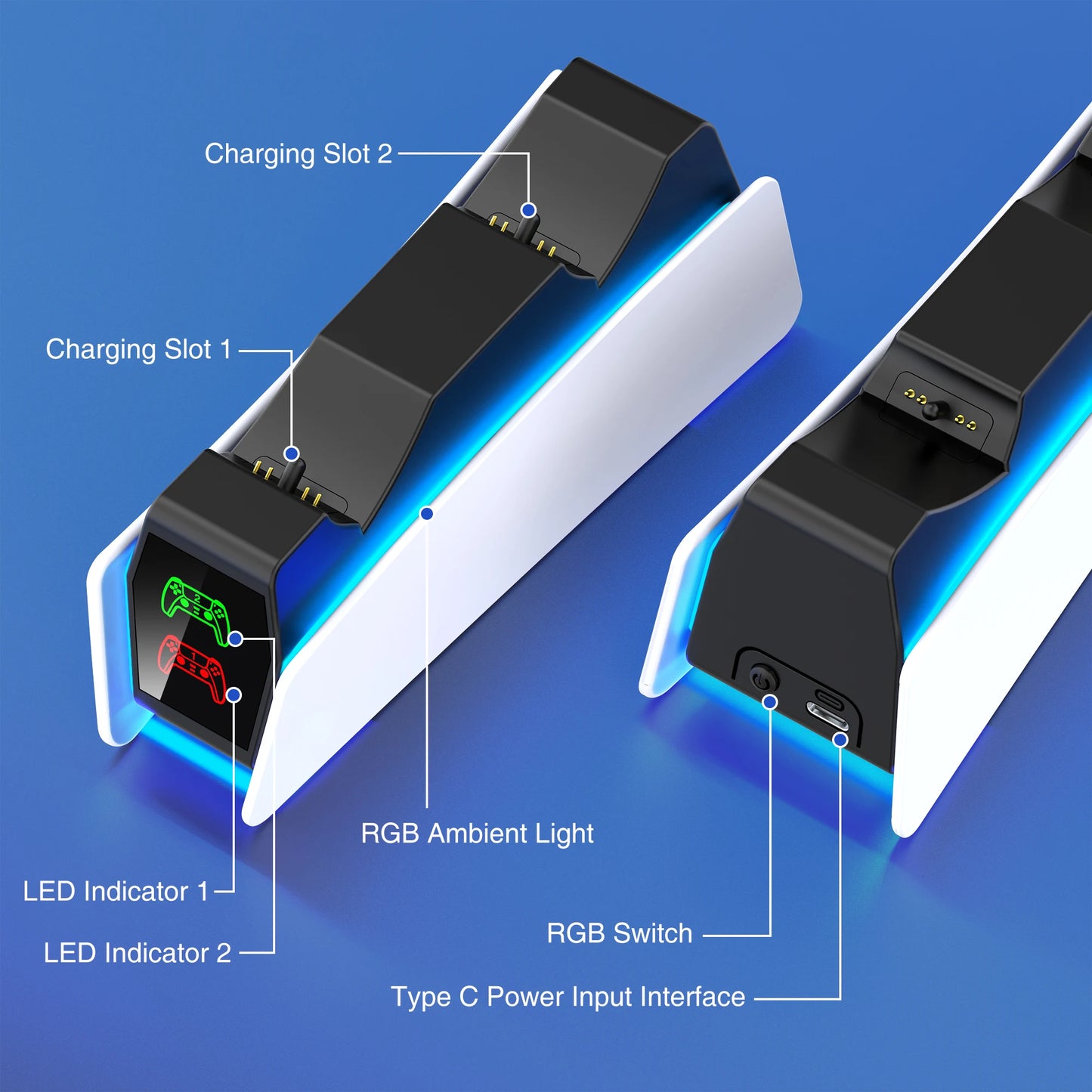 Station de charge double pour manettes PlayStation 5 avec indicateur LED