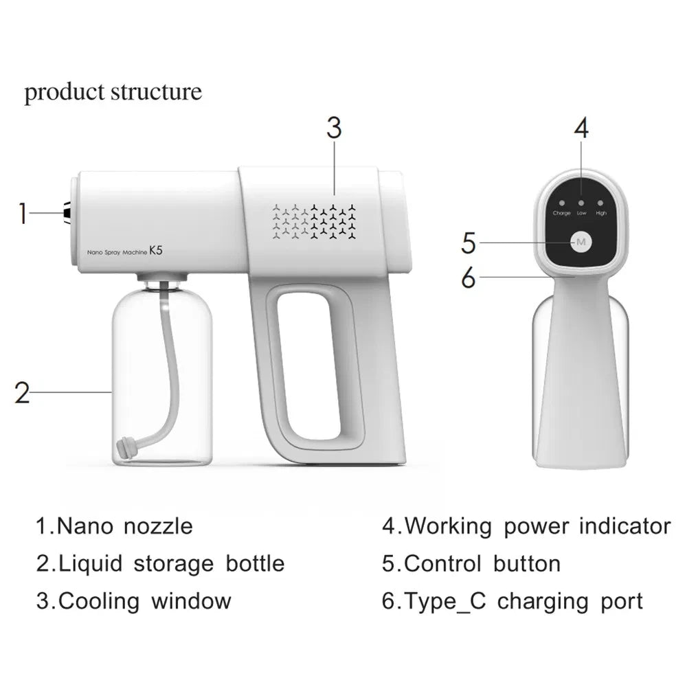 380ml electric nano blue light steam spray gun K5 wireless atomizing sterilizer C-type