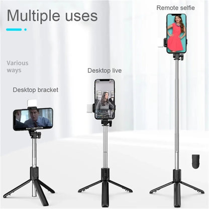 Perche à selfie Bluetooth avec télécommande, lumière fill et trépied extensible