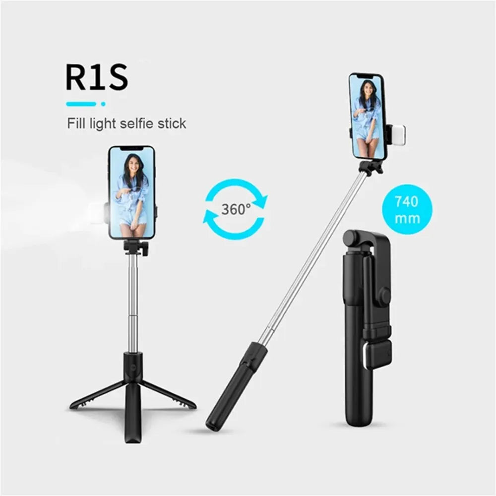 Perche à selfie Bluetooth avec télécommande, lumière fill et trépied extensible