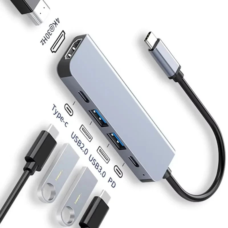 Hub USB-C 5 en 1 – Adaptateur multifonction pour téléphone, PC et Mac