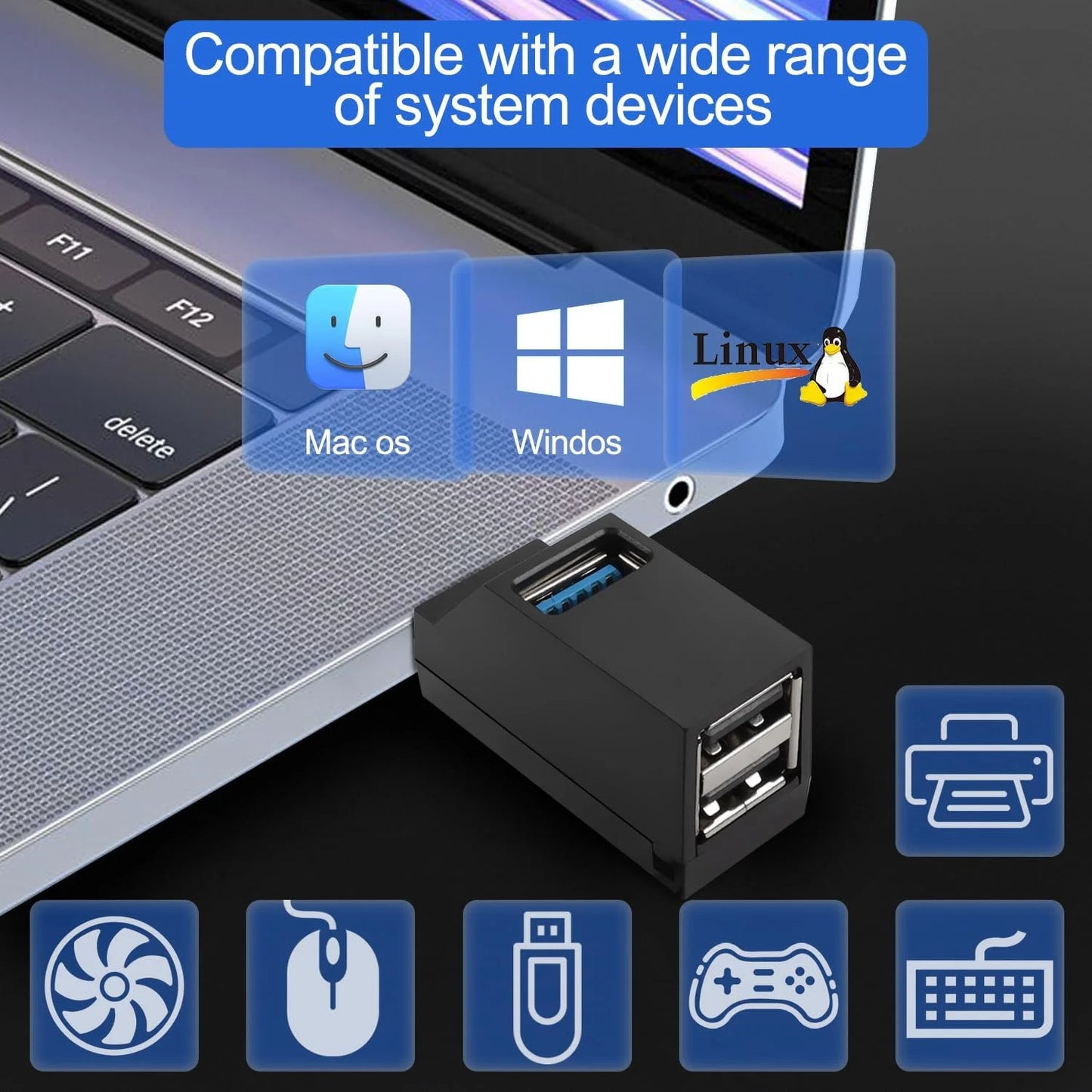 USB 3.0 Hub – 1 to 3 Port Splitter with Card Reader