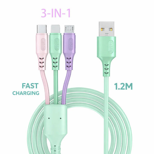 Câble 3 en 1 USB 6A charge rapide – iPhone, USB-C, Micro – Xiaomi, Huawei, Vivo