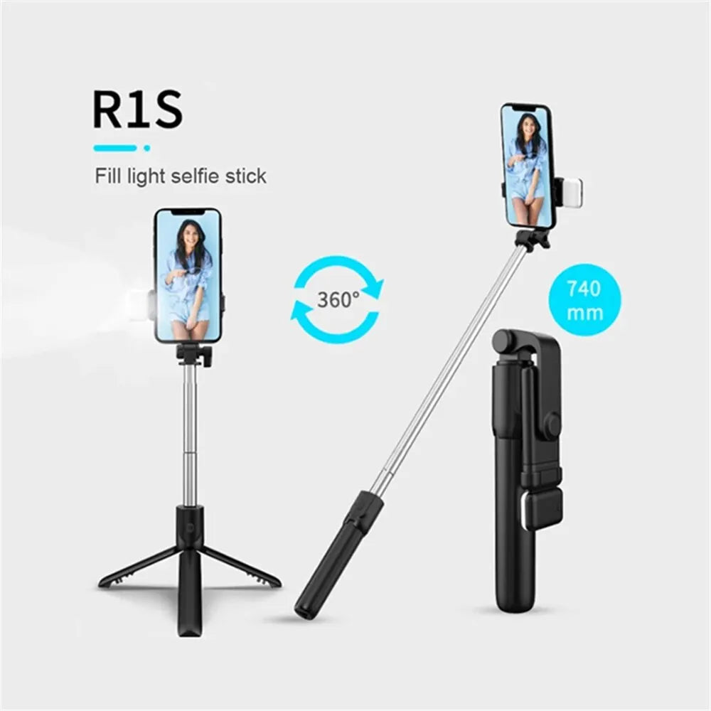 Perche à selfie Bluetooth avec télécommande, lumière fill et trépied extensible