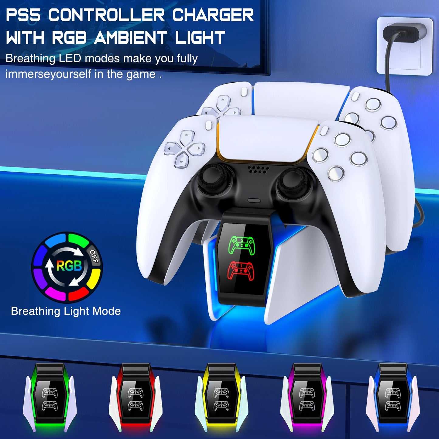 Station de charge double pour manettes PlayStation 5 avec indicateur LED
