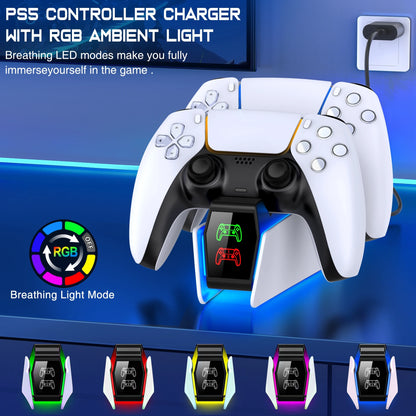 Station de charge double pour manettes PlayStation 5 avec indicateur LED