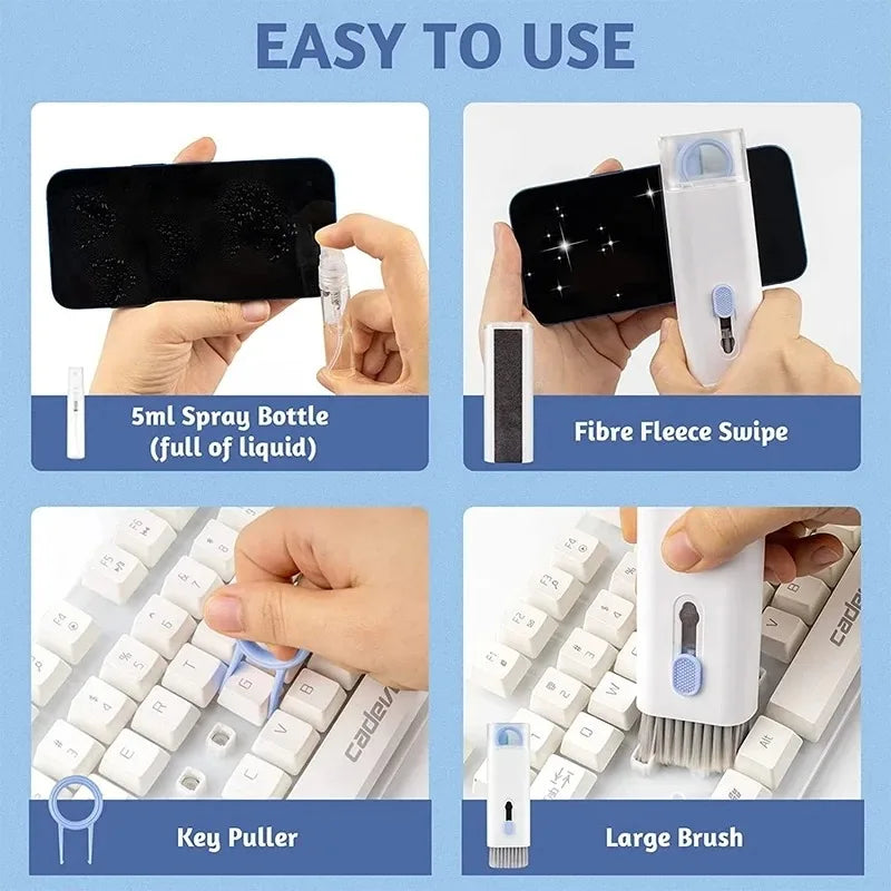 Kit de nettoyage 7 en 1 pour clavier, écouteurs et casque – Brosse et extracteur de touches