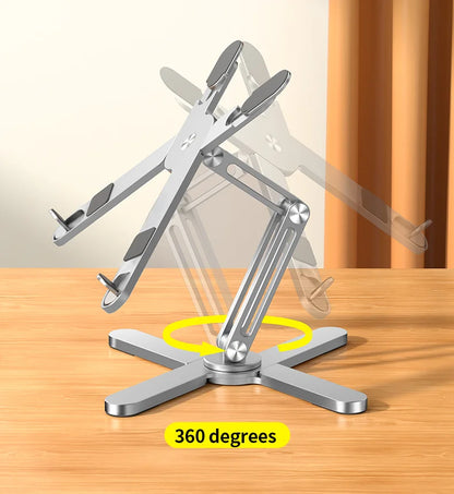 Support pliable aluminium 360° pour tablette et ordinateur portable