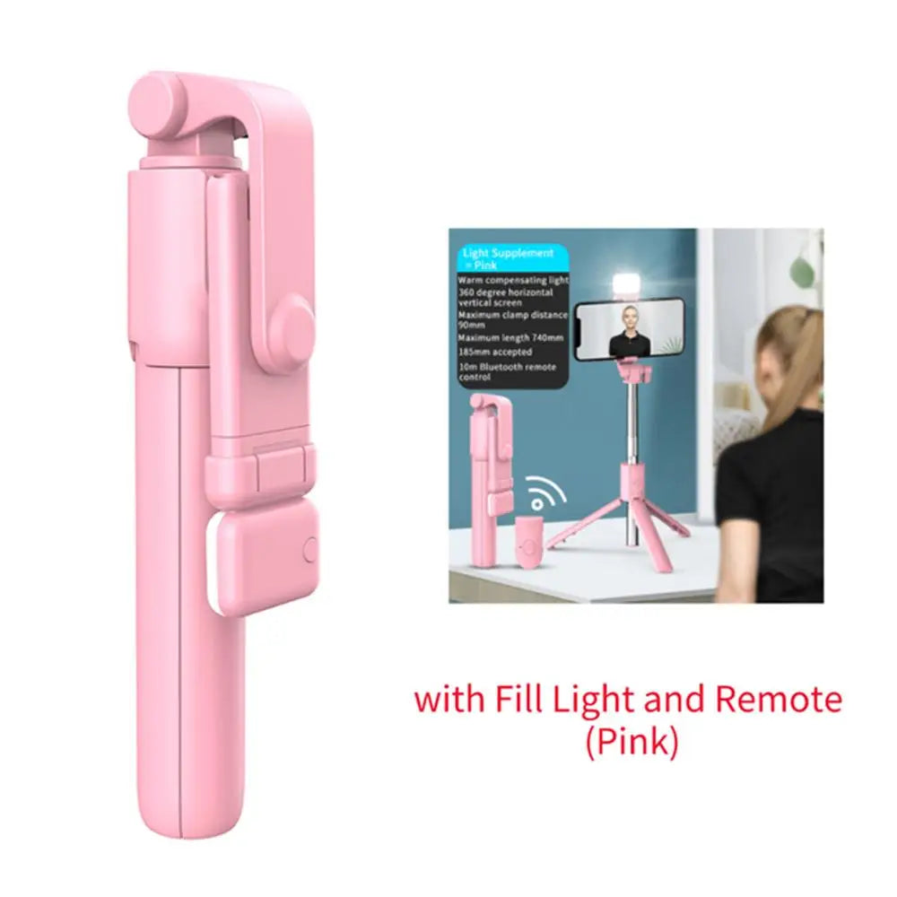 Perche à selfie Bluetooth avec télécommande, lumière fill et trépied extensible
