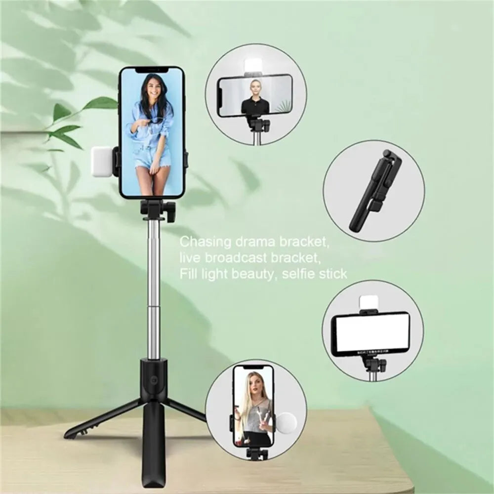 Perche à selfie Bluetooth avec télécommande, lumière fill et trépied extensible