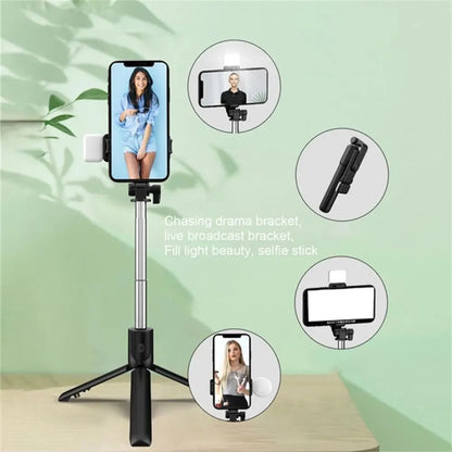 Perche à selfie Bluetooth avec télécommande, lumière fill et trépied extensible