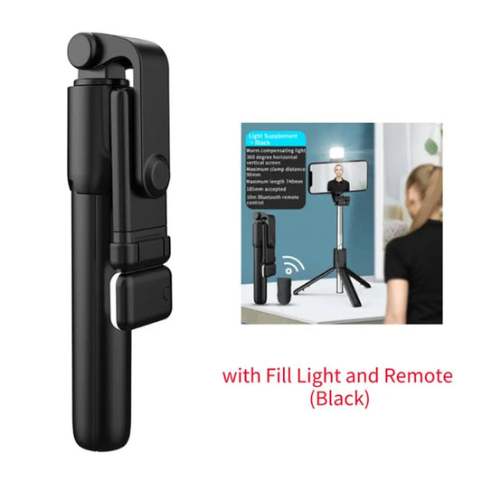 Perche à selfie Bluetooth avec télécommande, lumière fill et trépied extensible