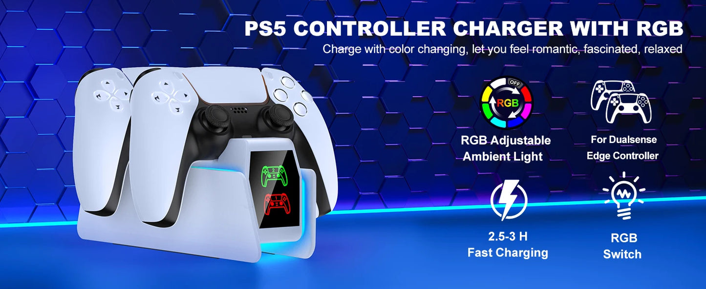 Station de charge double pour manettes PlayStation 5 avec indicateur LED