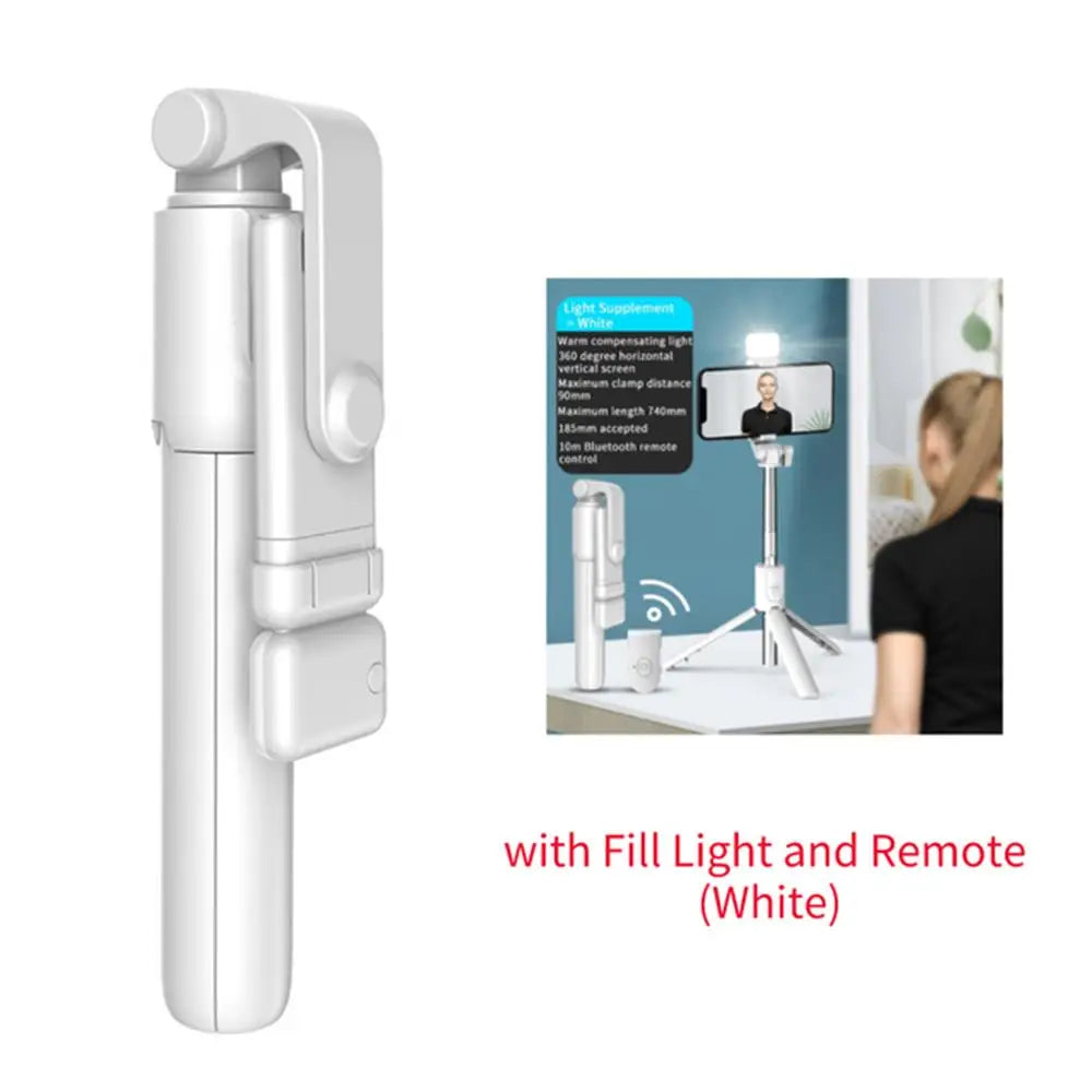 Perche à selfie Bluetooth avec télécommande, lumière fill et trépied extensible