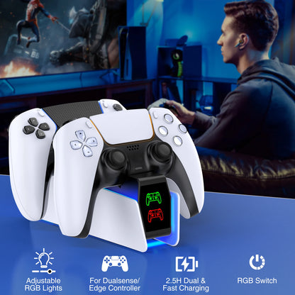 Station de charge double pour manettes PlayStation 5 avec indicateur LED