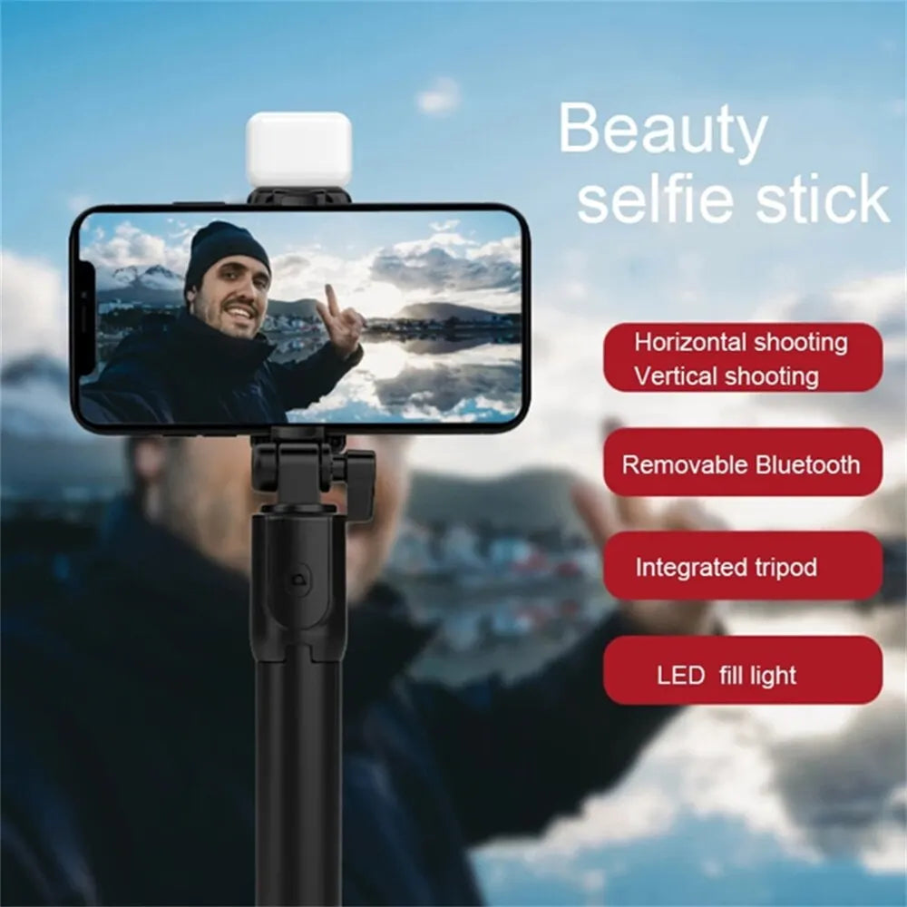 Perche à selfie Bluetooth avec télécommande, lumière fill et trépied extensible