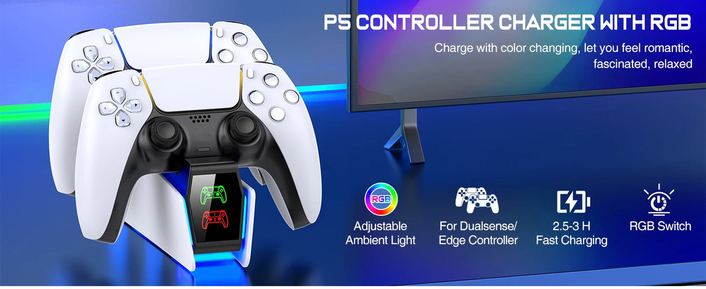 Station de charge double pour manettes PlayStation 5 avec indicateur LED
